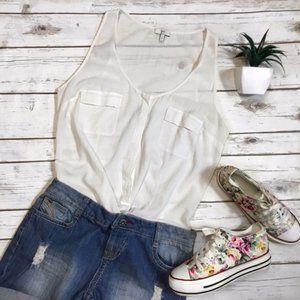 Joie White Balsa Cotton Scoop Neck Button Tank Top